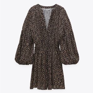 ZARA METALLIC PRINT DRESS WITH BALLOON SLEEVES